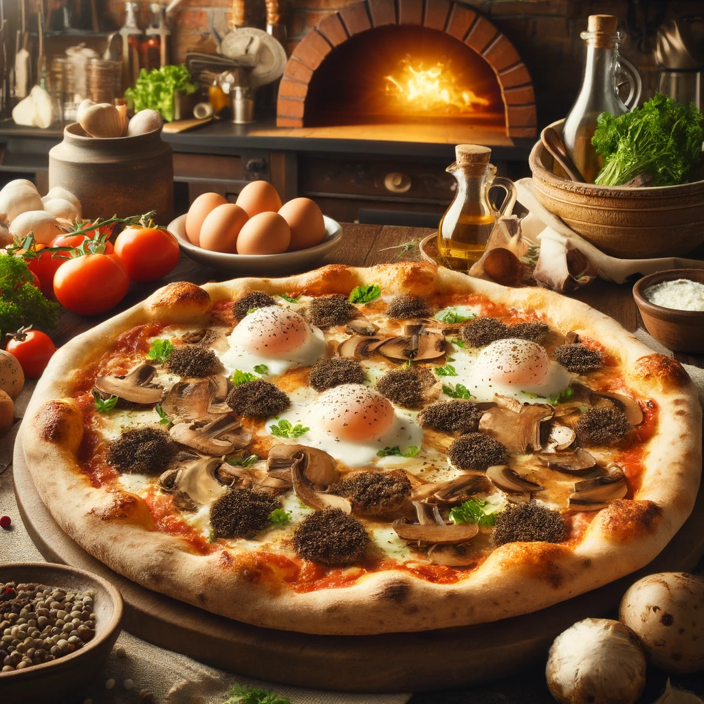פיצה עם פטריות כמהין וביצה עלומה