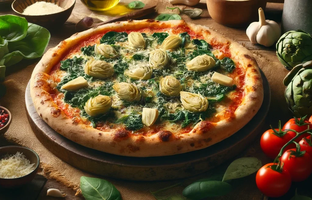 פיצה עם תרד, ארטישוק ופרמזן