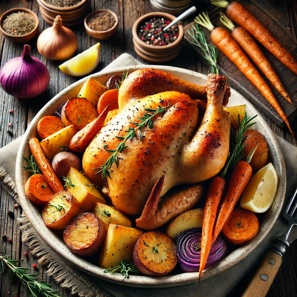עוף בתנור עם ירקות שורש