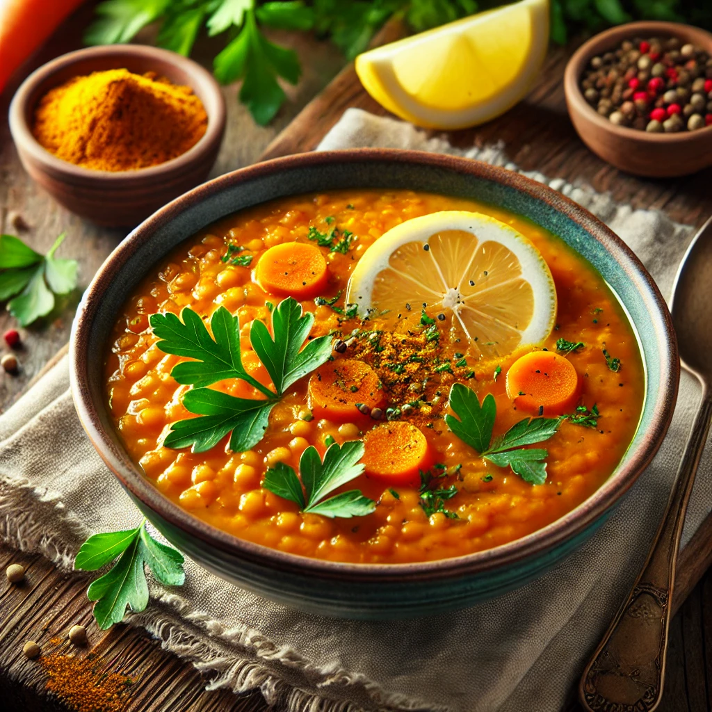 מתכון מרק עדשים כתומות עם גזר וכורכום