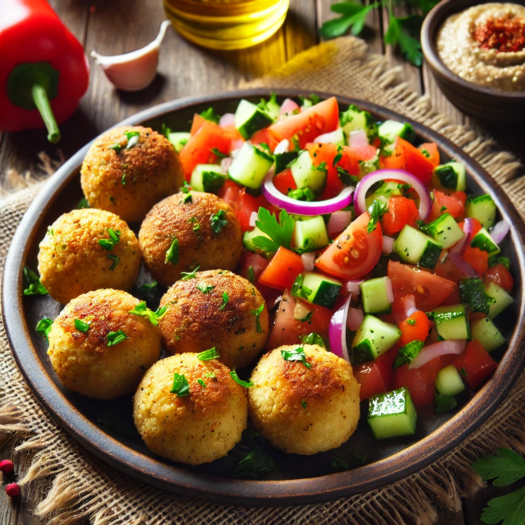 מתכון לפלאפל אפוי עם סלט ירקות קצוץ דק