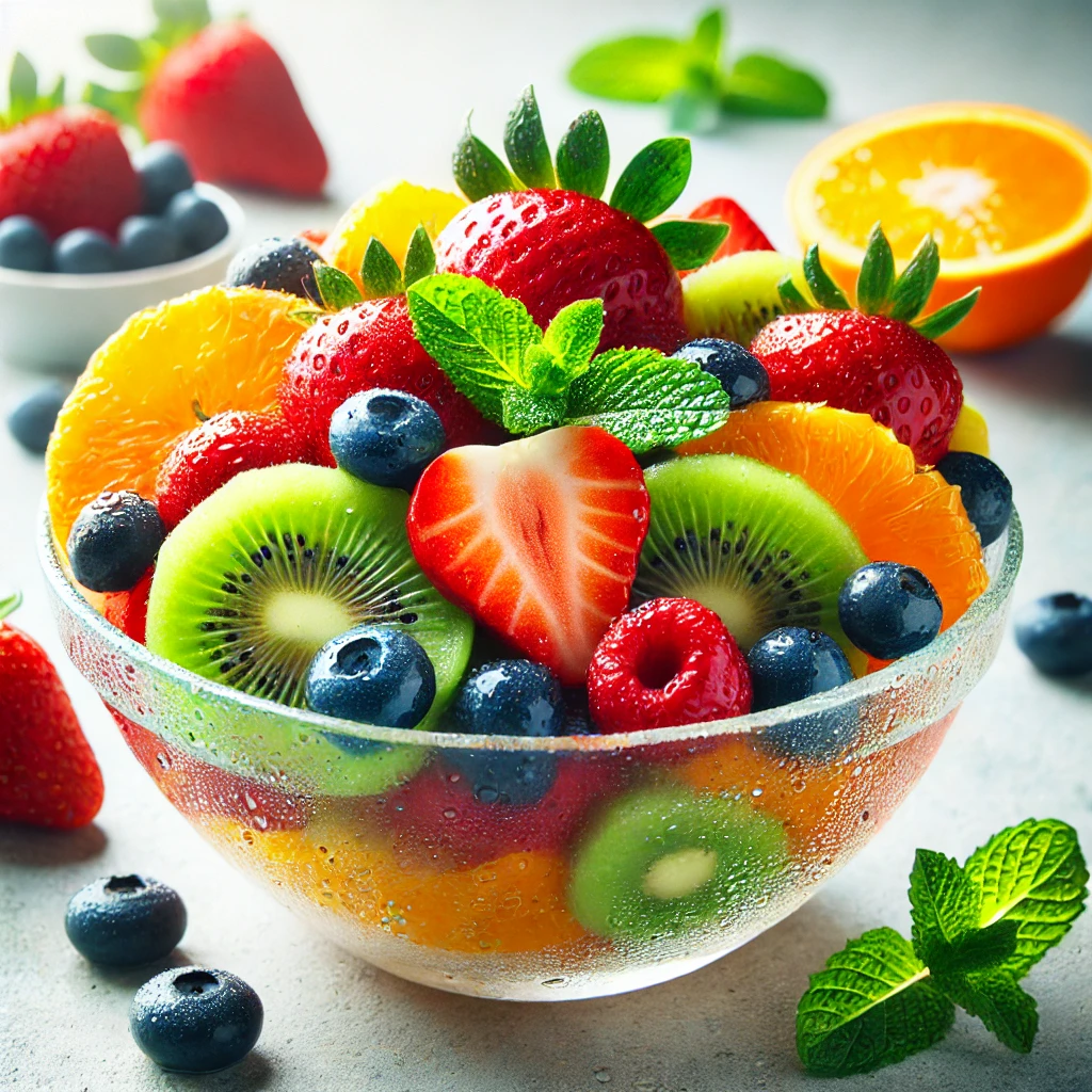 סלט פירות טרי עם נענע ולימון