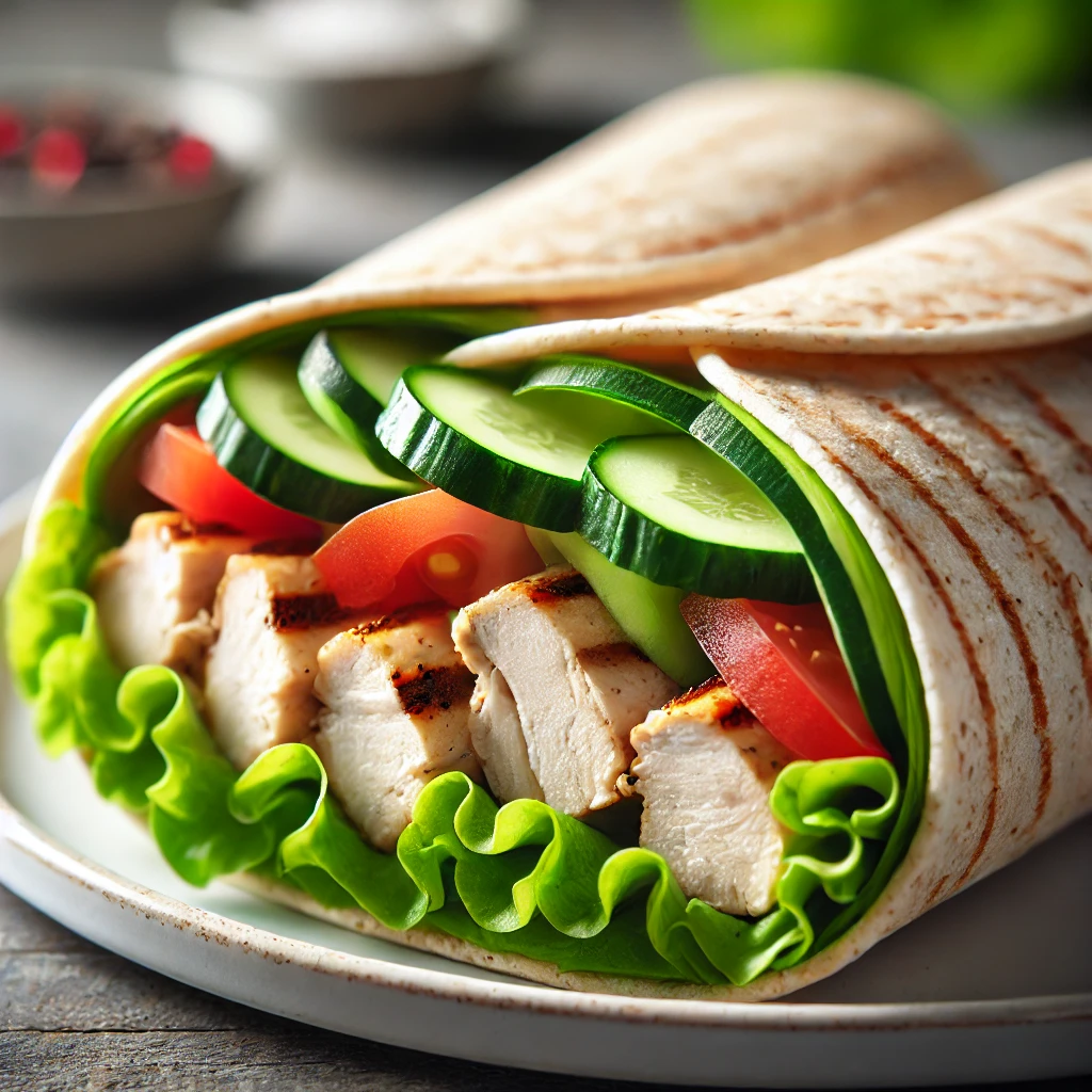טורטיה מחיטה מלאה עם חזה עוף וירקות טריים
