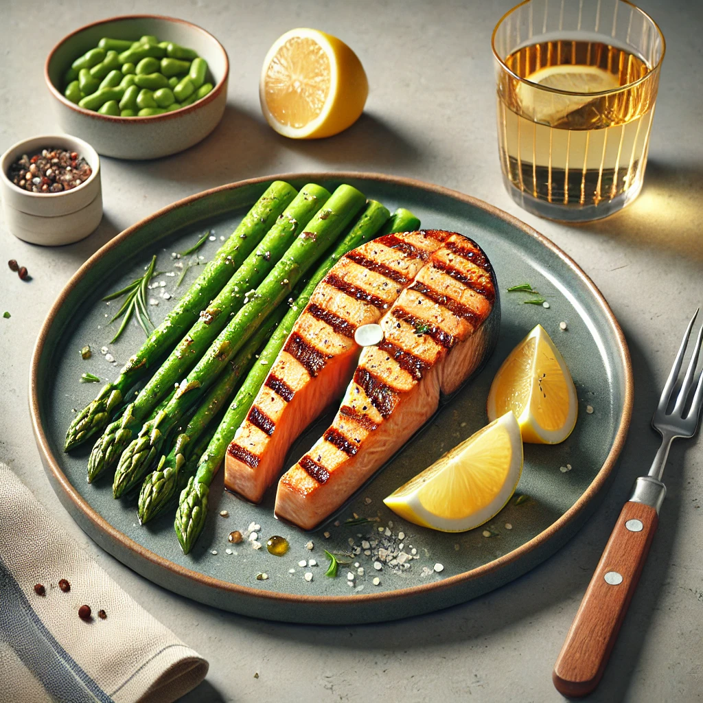 פילה סלמון בגריל עם אספרגוס ולימון