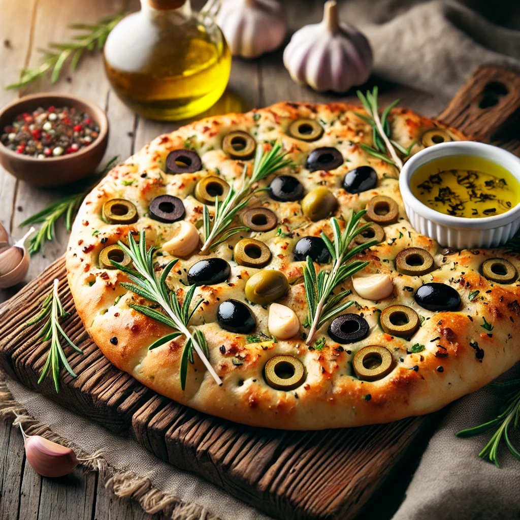 מתכון לפוקצ'ה ביתית עם זיתים ושום