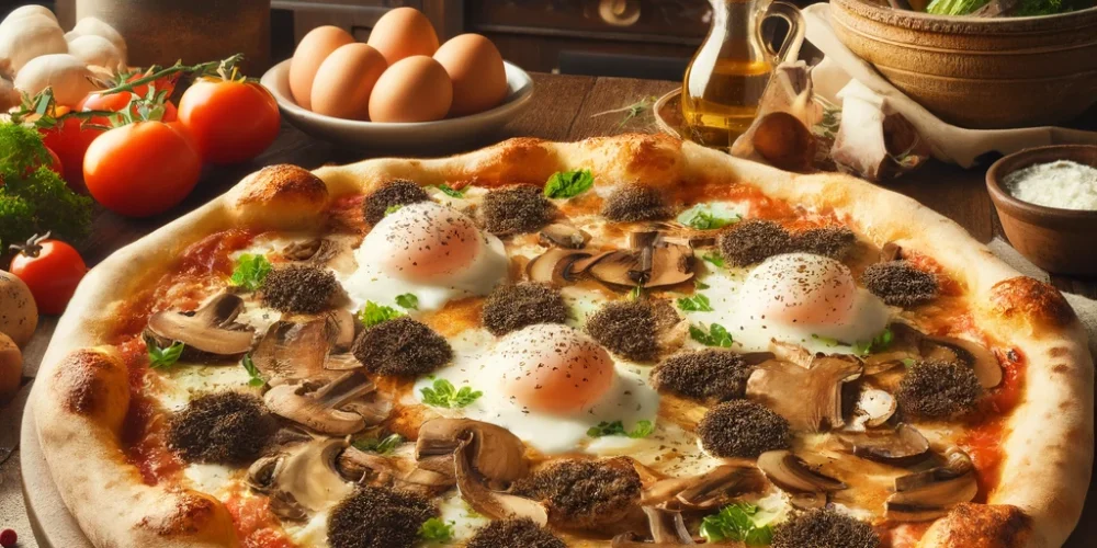 פיצה עם פטריות כמהין וביצה עלומה