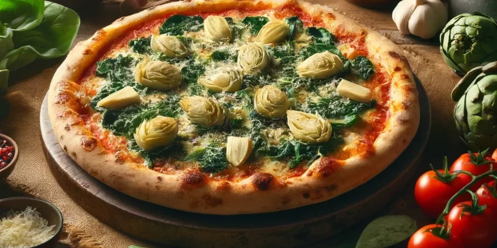 פיצה עם תרד, ארטישוק ופרמזן